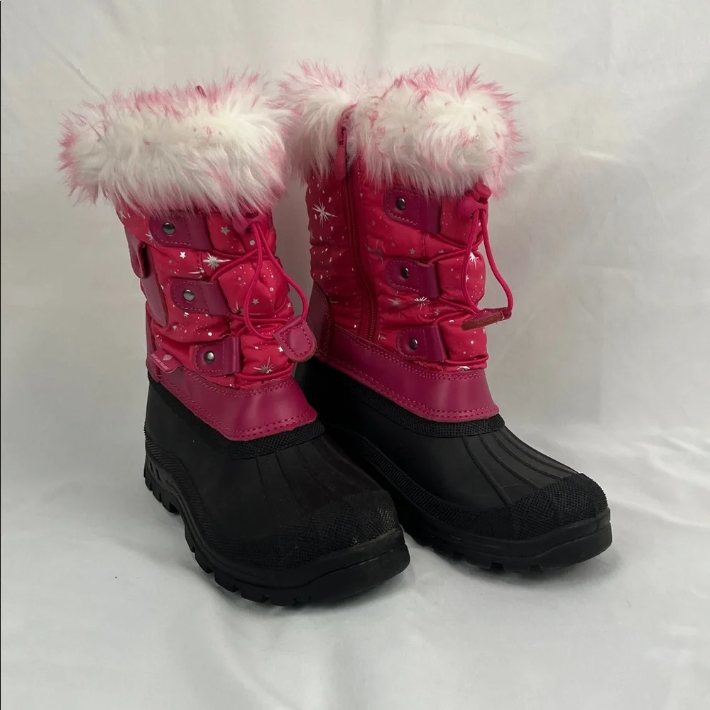 Girl’s Snow Boots - US Size 2 - Pink - Faux Fur white - Black waterproof soles - Picture 9 of 11